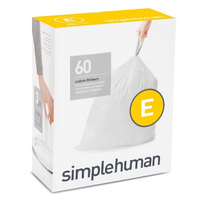 simplehuman 20L 60ct Code E Custom Fit Trash Bags Liner White