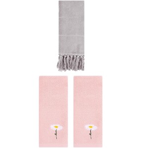 REGALWOVEN 3 Packs Cotton Soft Absorbent Floral Pattern and Solid Hand Towels - 1 of 4