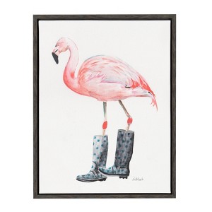 18" x 24" Sylvie Flamingo Framed Canvas Art by Jennifer Redstreake Geary Gray - Kate and Laurel: Watercolor Animal Print, Modern Decor - 1 of 4