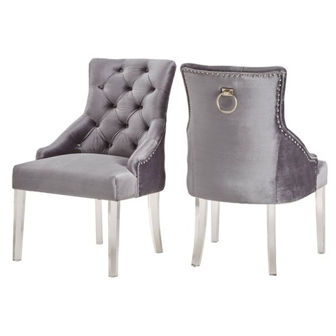 Set Of 2 Paisleigh Acrylic Legs Velvet, Gray Upholstered Dining Chairs With Black Legs