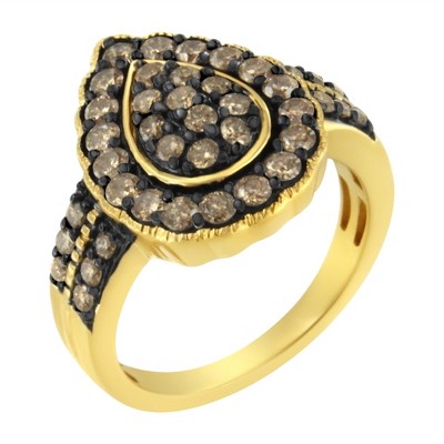 10K Yellow Gold Plated Silver 1 1/8 cttw Diamond Pear Cocktail Ring
