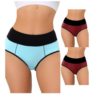Allegra K Women's High Waist Tummy Control Color-Block Briefs 3 Packs - 1 of 4