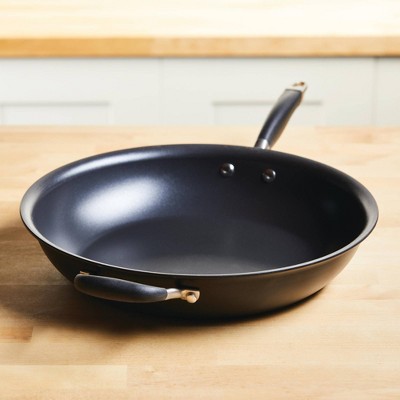 14.5-Inch Black Aluminum Nonstick Frying Pan with Helper Handle