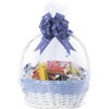 Traditional White Round Willow Gift Basket with Gingham Liner and Sturdy Foldable Handles, Food Snacks Storage Basket - 3 of 4
