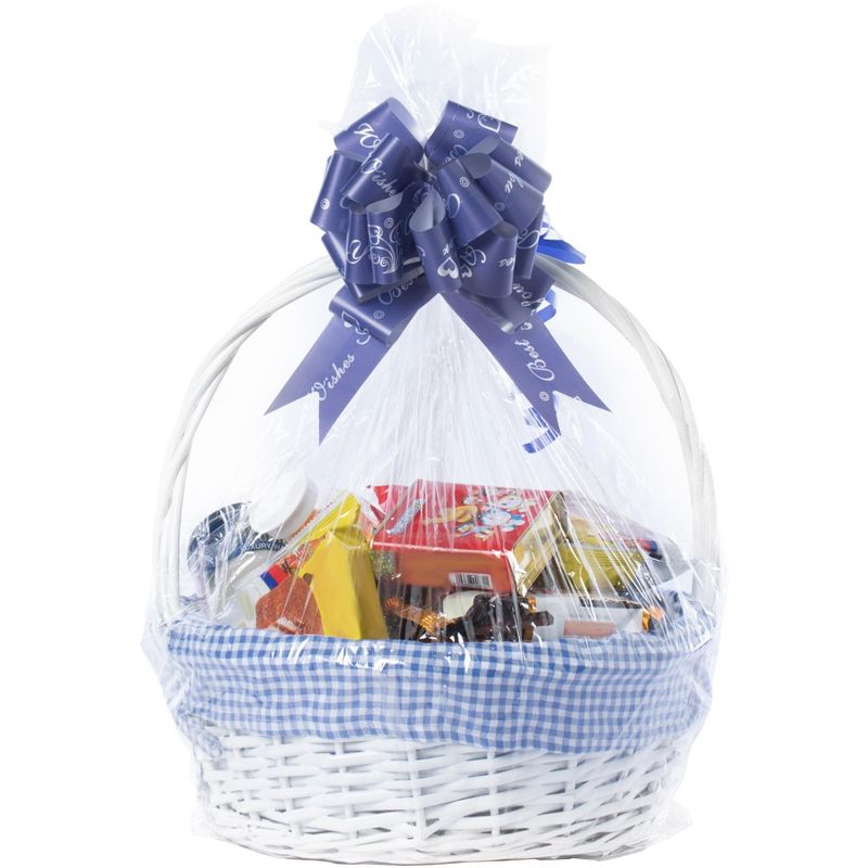 Vintiquewise White Round Willow Gift Basket, with Gingham Liner and Handle, 4 of 9