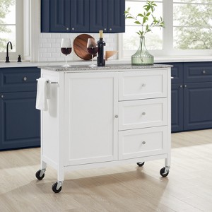 HomeStock  Soren Granite Top Rolling Kitchen Island Cart, Microwave Stand, Coffee Bar, with Shelves, White - 1 of 4