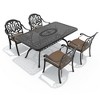 Hzzkey 5-Piece Black Cast Aluminum Patio Dining Set with Brown Cushions & Umbrella Hole - 3 of 4