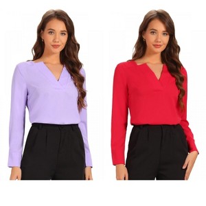 INSPIRE CHIC Women's Elegant Long Sleeve V Neck Work Office Blouse 2 Packs - 1 of 4