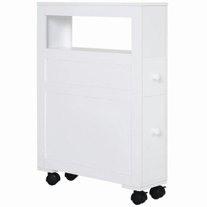 Resenkos Toilet Storage Cabinet, Bathroom Storage Cabinet,6.25" x 20.5" x 28.25" Wood Rolling Narrow Bathroom Side Storage Cabinet - White - 1 of 4
