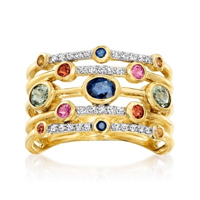 Ross-Simons 1.10 ct. t.w. Multicolored Sapphire and .12 ct. t.w. Diamond Ring in 14kt Yellow Gold