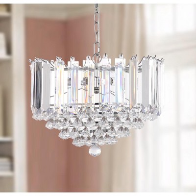 Contemporary Chrome 16.5" Glass Pendant with Shimmering Crystal Layers