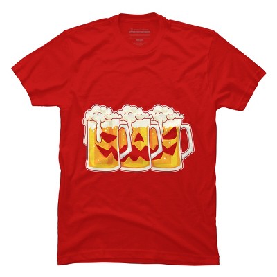 Men's Design By Humans Halloween Jack O Lantern Beer Drinking By RedBirdLS T-Shirt
