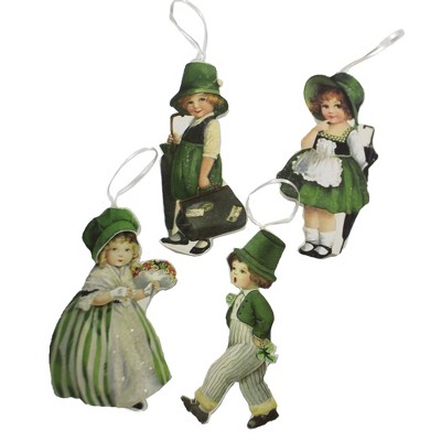 Saint Patricks 4.0 Inch Luck O' Irish Dummy Board Orn Ornaments Set/4 Vintage Tree Ornaments