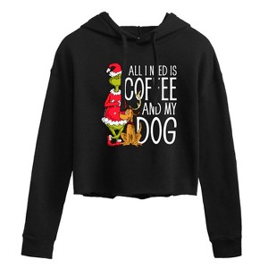 Women's - Dr. Seuss - The Grinch and Max All I Need Is Coffee and My Dog Cropped Graphic Hoodie - 1 of 4