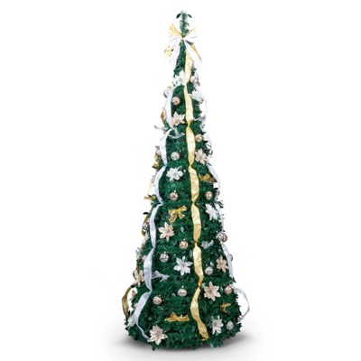 NAYSAYE 7FT Pre-Lit Christmas Tree Fully Decorated Artificial Xmas Tree for Living Room Home Office, Green, 25.5"*25.5"*84"