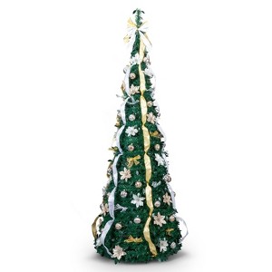NAYSAYE 7FT Pre-Lit Christmas Tree Fully Decorated Artificial Xmas Tree for Living Room Home Office, Green, 25.5"*25.5"*84" - 1 of 4