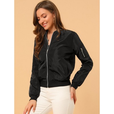 Женские куртки Allegra K Women's Bomber Jacket Casual Lightweight Zip-Up with Pockets Small Black — фото 4