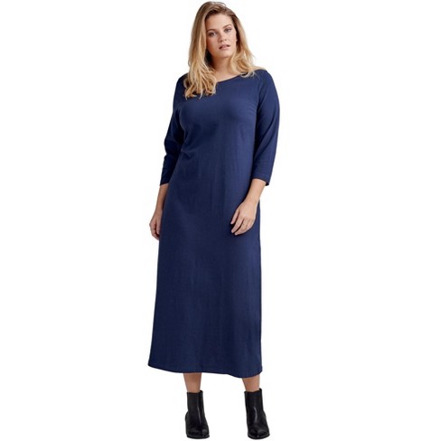 ellos Women's Plus Size 3/4 Sleeve Knit Maxi Dress - 1X, Blue