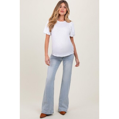PinkBlush Light Blue Washed Maternity Flare Jeans