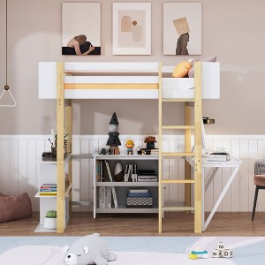 NicBex Full Size Bunk Bed with Foldable Desk Wooden Bed Frame with Storage Shelves, Ladder and Full Length Guardrail, No Box Spring Required - 1 of 4