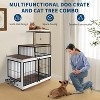 Dog Crate Furniture with Cat Tower & Shelving Unit, 2 in 1 Wooden & Metal Pet Cage with Bowls - 3 of 4