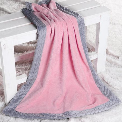 Bacati - Solid Baby Pink With Solid Border Blanket (baby Pink/grey ...