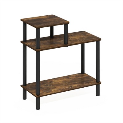 Furinno Turn-N-Tube 3-Tier Rectangular Sofa Side Table, End Table with Open Shelves, Amber Pine/Black