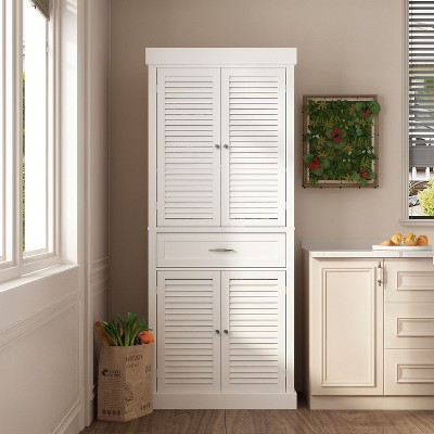 FUFU&GAGA White Wood Storage Cabinet With 4-Shutter Doors Kitchen Pantry