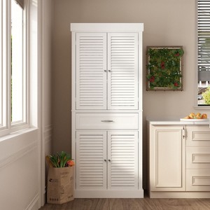 FUFU&GAGA White Wood Storage Cabinet With 4-Shutter Doors Kitchen Pantry - 1 of 4