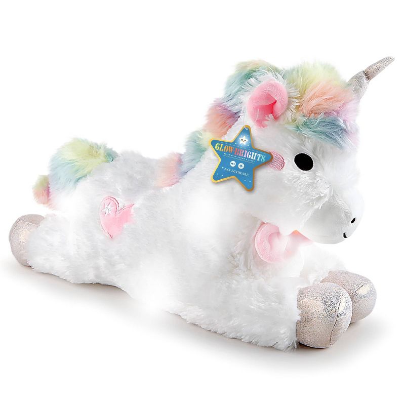 FAO Schwarz Glow Brights Toy Plush LED with Sound White Unicorn 15&#34; Stuffed Animal, 1 of 10