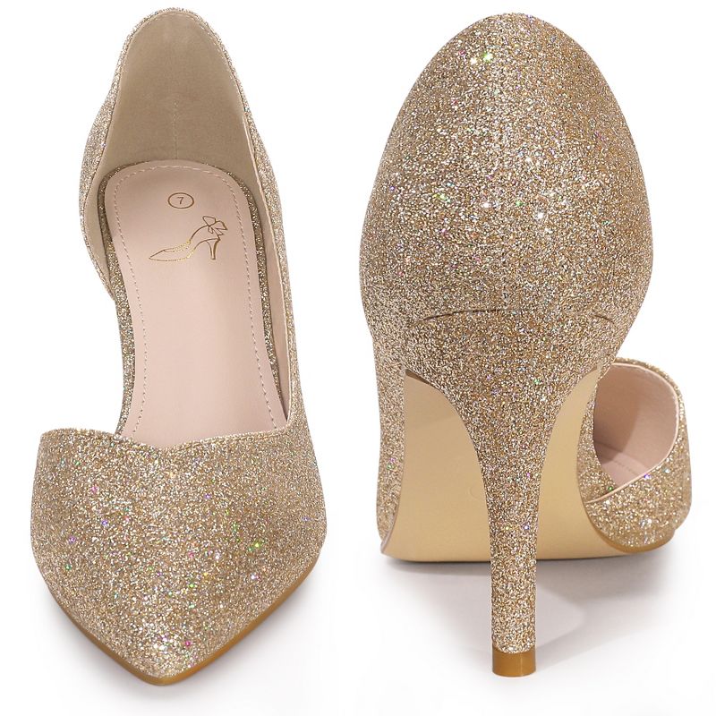 Perphy Women's Wedding Glitter Pointed Toe Slip-on Stiletto Heels Pumps, 2 of 7