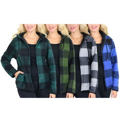 Galaxy J. Come Women's  Loose Fit  Heavyweight Polar Fleece Plaid Hoodie With Faux Shearling Lining - image 1 of 4