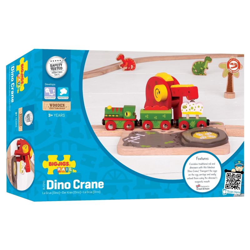 Bigjigs Rail Dino Crane Wooden Railway Train Set Accessory, 3 of 8