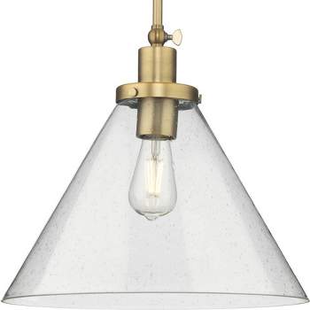 Progress Lighting Hinton 1-Light Pendant Vintage Brass Seeded Glass Collection: Hinton, 1-Light Pendant, Vintage Brass, Seeded Glass