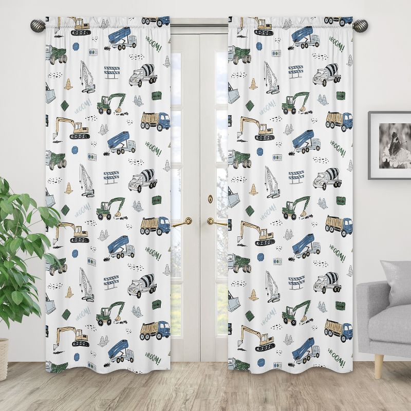 Sweet Jojo Designs Window Curtain Panels 84in. Construction Truck Green Blue and Grey, 2 of 6