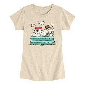 Girls' - Peanuts - Snoopy Sibling Pool Fitted Short Sleeve Graphic T-Shirt - 1 of 4