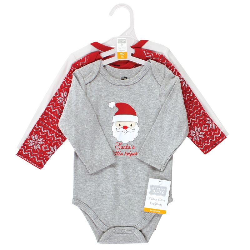 Hudson Baby Unisex Baby Cotton Long-Sleeve Bodysuits, Santa Reindeer, 2 of 6