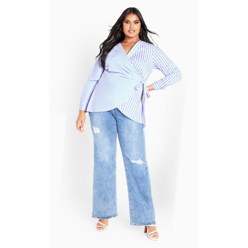 Women's Plus Size Casey Stripe Shirt - blue | AVENUE, 4 of 8