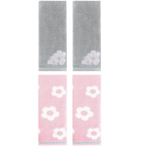 REGALWOVEN 4 Pcs Cute Floral Pattern Cotton Bathroom Soft Absorbent Hand Towel - 1 of 4