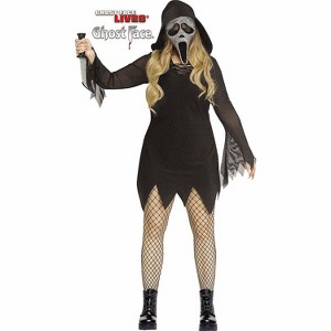 Ghost Face Women's Bling Plus Size Halloween Deluxe Costume Dress - Black 22W-24W - 1 of 1