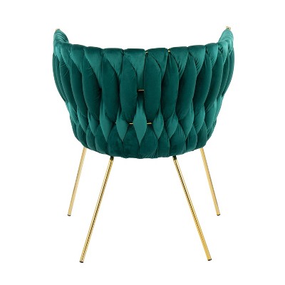 Green Velvet Barrel Accent Chair with Gold Metal Legs
