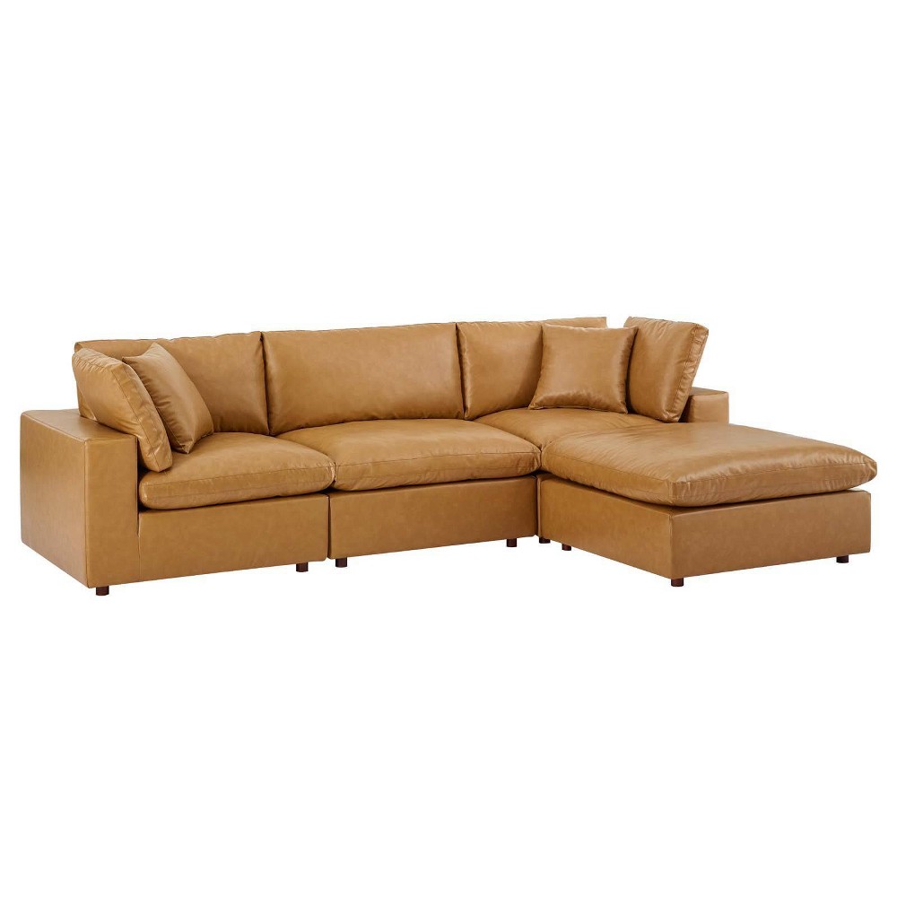 Photos - Sofa Modway 4pc Commix Down Filled Overstuffed Vegan Leather Sectional  Set Tan  
