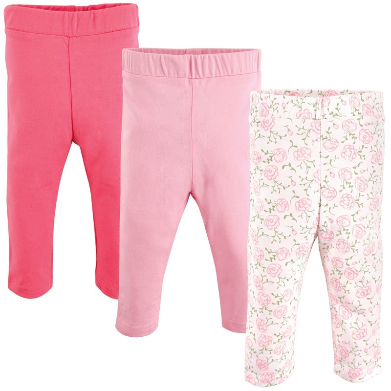 Luvable Friends Baby and Toddler Girl Cotton Leggings 3pk, Pink Rose, 1 of 3