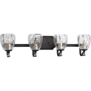 Progress Lighting Anjoux 4-Light Bath Vanity Fixture Antique Bronze Clear Water Glass Shade - 1 of 4