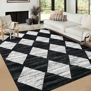 Modern Geometric Area Rug, Washable and Non-Slip, Stain Resistant Low-Pile Throw Carpet, Folding Floor Cover for Living Room, Dining Room - 1 of 4