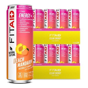FITAID ENERGY Peach Mandarin, 200mg Natural Caffeine plus BCAAs, Quercetin, Electrolytes, Omega-3s, only 15 Calories 12 Fl Oz (Pack of 24) - 1 of 4