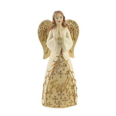 Figurine Faith Angel - One Figurine 6.0 Inches - Praying Hands Cross Church  - 20491 - Polyresin - Off-White