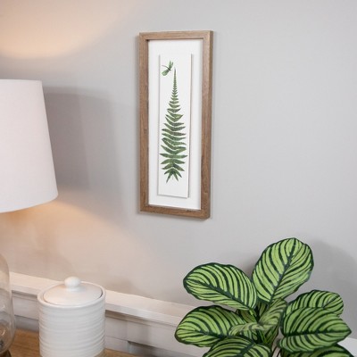 Natural Wood Framed Fern Leaf and Dragonfly Wall Art