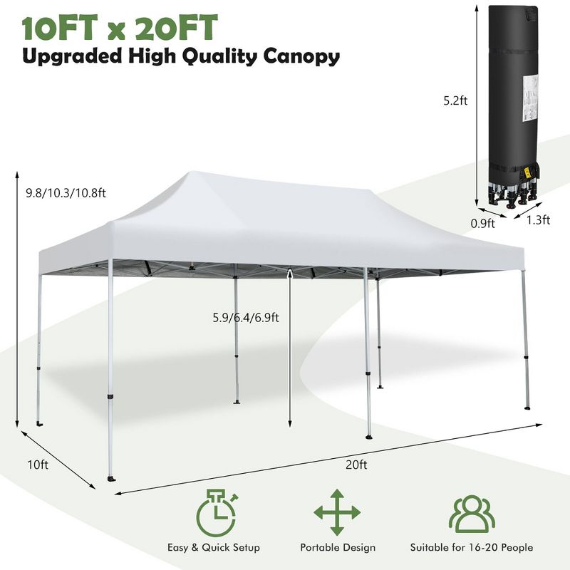 Tangkula 10 x 20FT Patio Pop-Up Folding Canopy Tent UPF 50+ Instant Sun Shelter White, 3 of 10