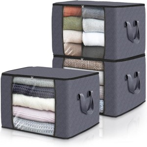 Attop Foldable Storage Bags 3-Pack 60L - Breathable Clothing Organizers with Handles & View Window for Blankets, Quilts, Clothes (Gray) - 1 of 4